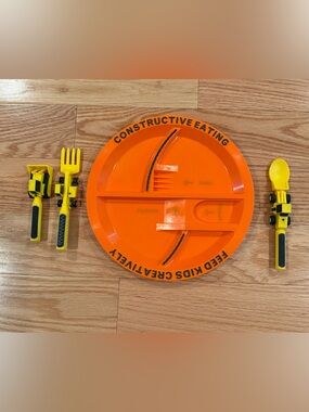Constructive Eating Construction Plate and Utensils Set